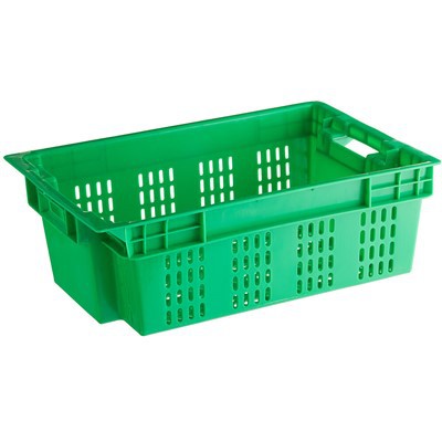 Ventilerad stapelbar och inkapsbar köttlåda i plast